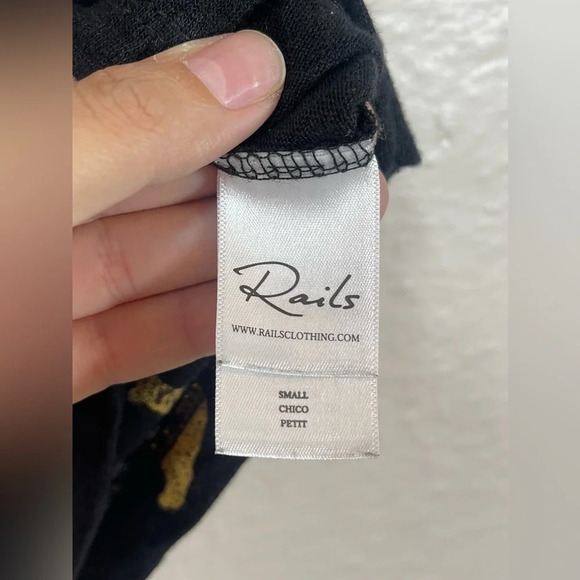 Rails Davie Black Wild Cats Linen Blend Sheer Tee Shirt Women’s Small Casual - Picture 9 of 14